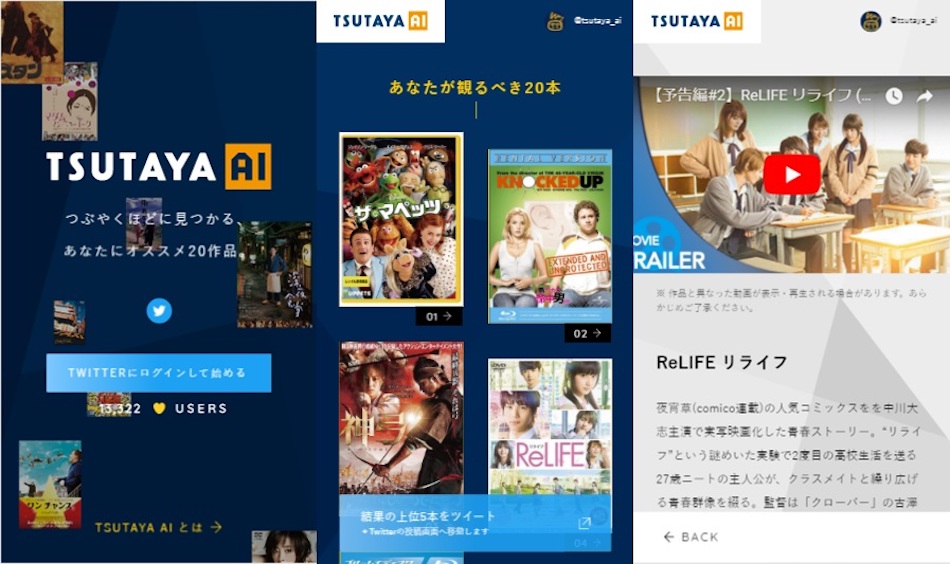 映画をレコメンドする「TSUTAYA AI」