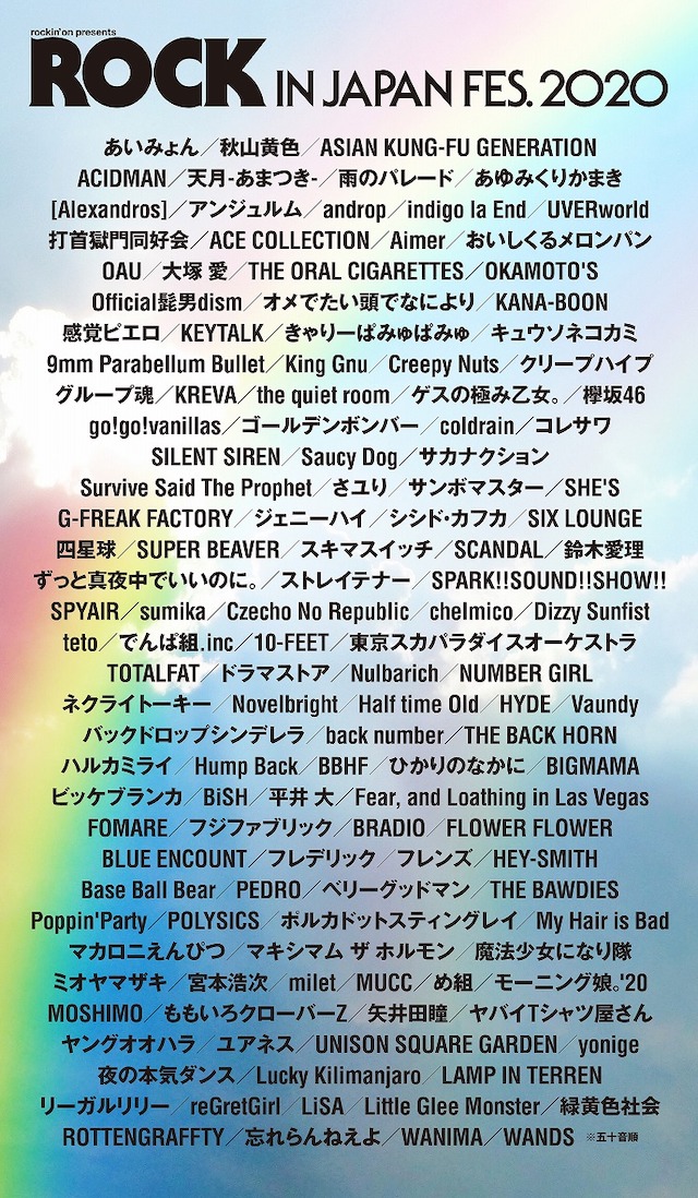 『ROCK IN JAPAN FESTIVAL 2020』、出演予定だったアーティスト発表の画像1-1