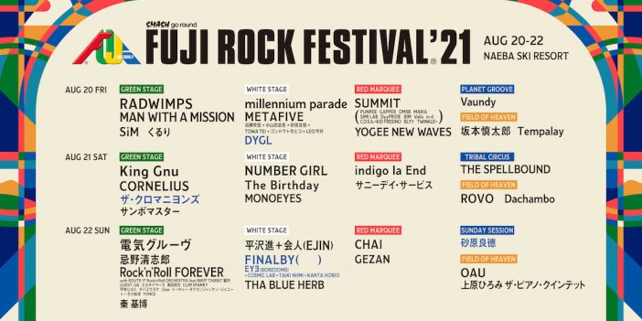 『FUJI ROCK FESTIVAL’21』ラインナップ第3弾＆ステージ別発表　ザ・クロマニヨンズ、砂原良徳らが追加