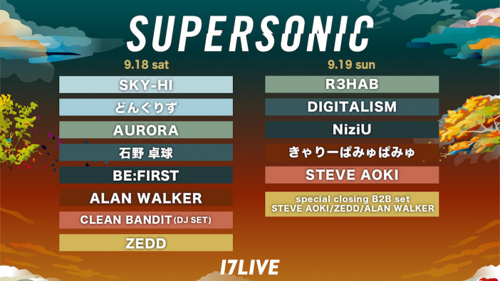 『SUPERSONIC 2021』配信出演アーティストが決定　ZEDD、STEVE AOKI、石野卓球、NiziU、BE:FIRSTら