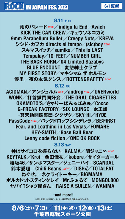 『ROCK IN JAPAN FESTIVAL 2022』第3弾出演アーティスト発表　関ジャニ∞、アンジュルム、PassCodeら12組の画像1-2