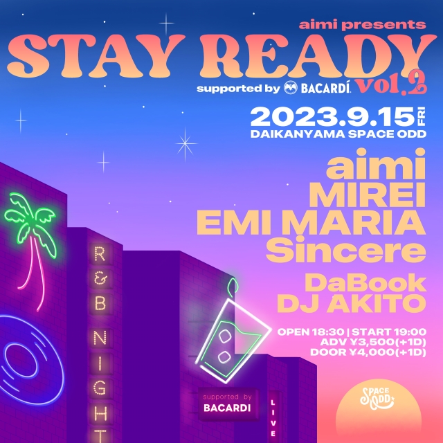 『aimi presents ‘STAY READY vol.2’ supported by BACARDI』キービジュアル