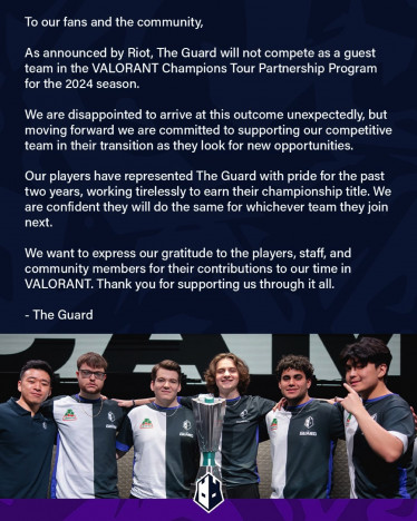 eスポーツチーム『The Guard』が『VALORANT』国際リーグ出場権を喪失　今後は「選手たちが新たな機会を探すためにサポート」と声明