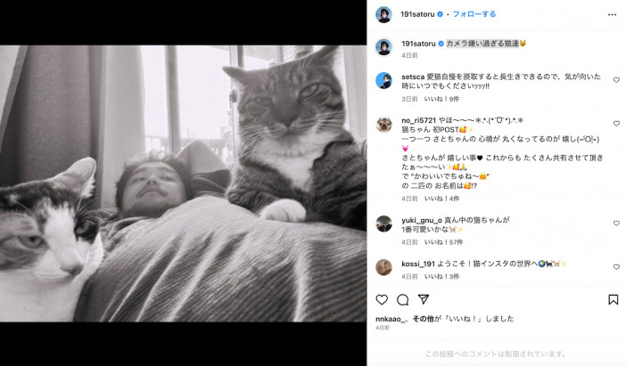 King Gnu 井口理、“鬼ペロ”猫の惚気動画＆エピソード投稿　「上裸で寝てると舐めてくる」