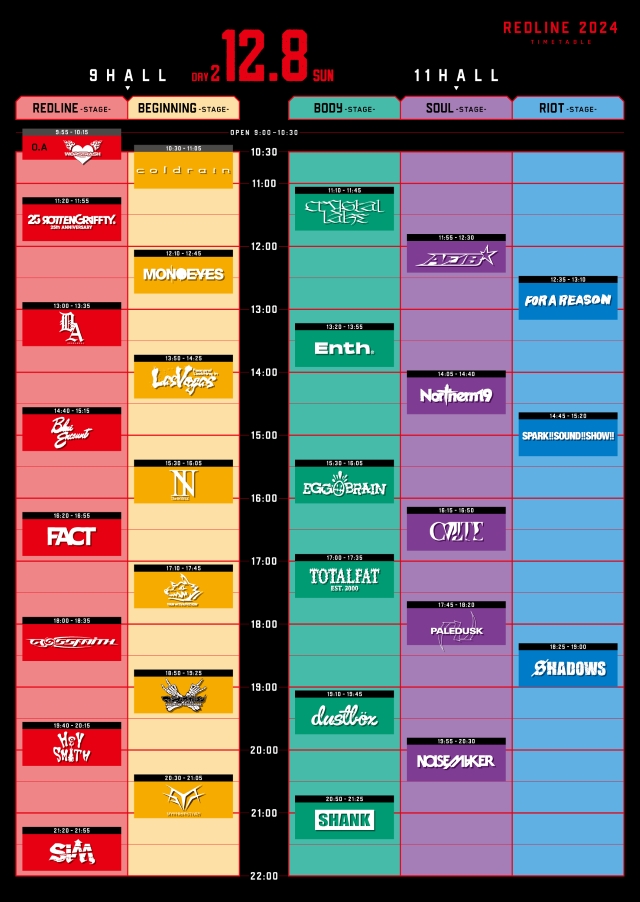 『REDLINE ALL THE FINAL』12月8日（日）タイムテーブル