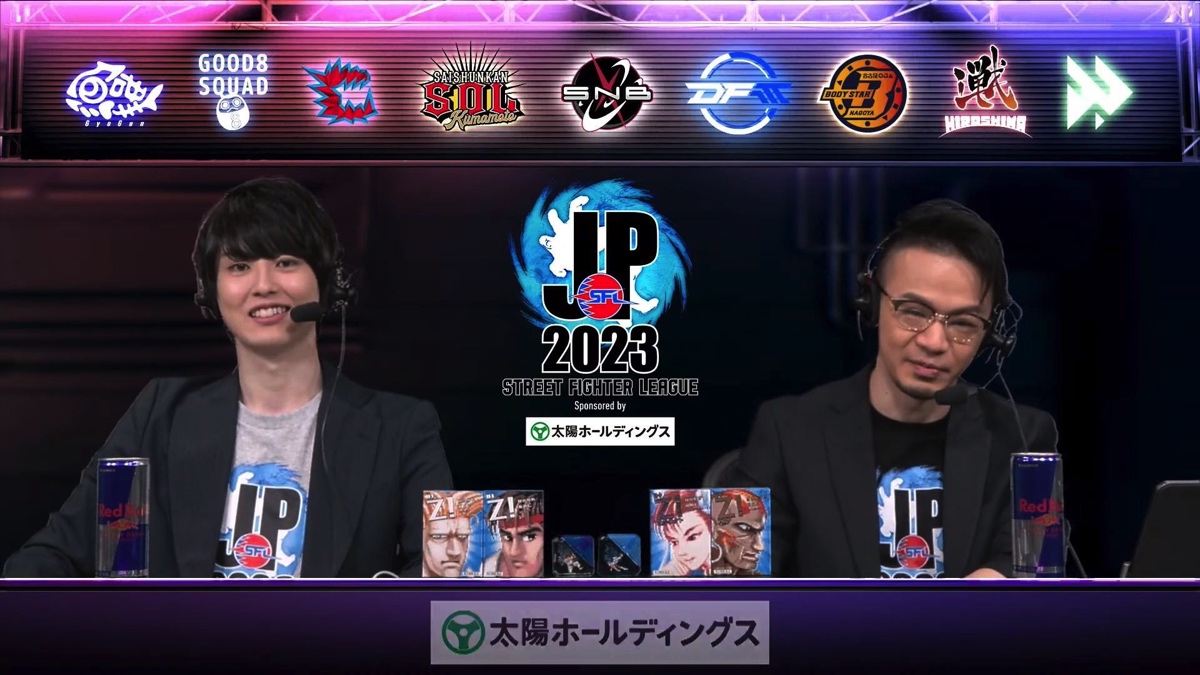 「SFL 2023」にて、なないとともに実況解説を務めるハメコ。（「ストリートファイターリーグ: Pro-JP 2023」1st Stage 第1節　☆☆18時40分より初心者必見！SFL: ウォームアップ☆☆より）