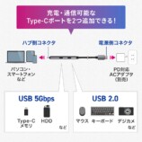 USBハブ一体型のType-C充電ケーブルの画像