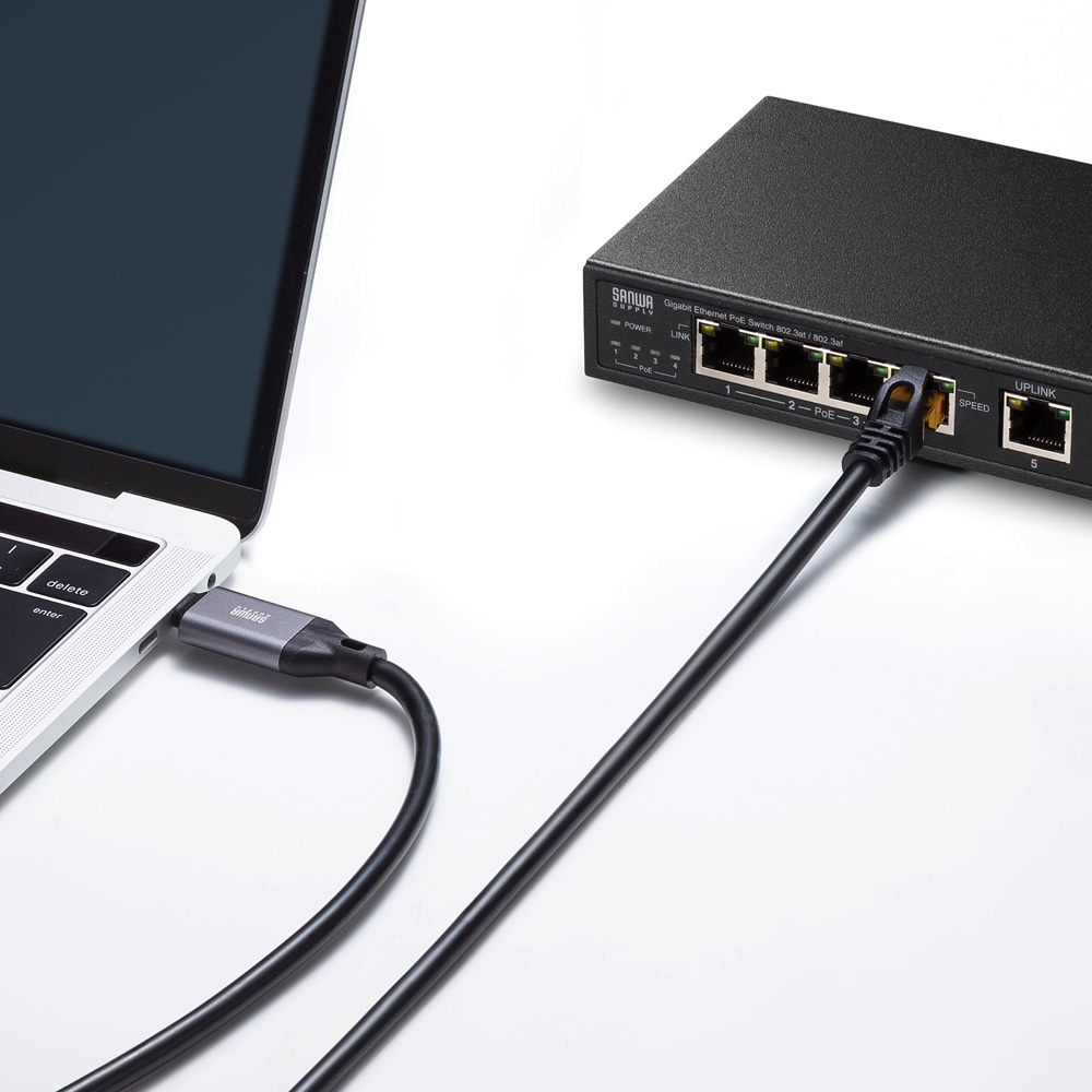USB-CからLANポートに1本で繋がるケーブルの画像
