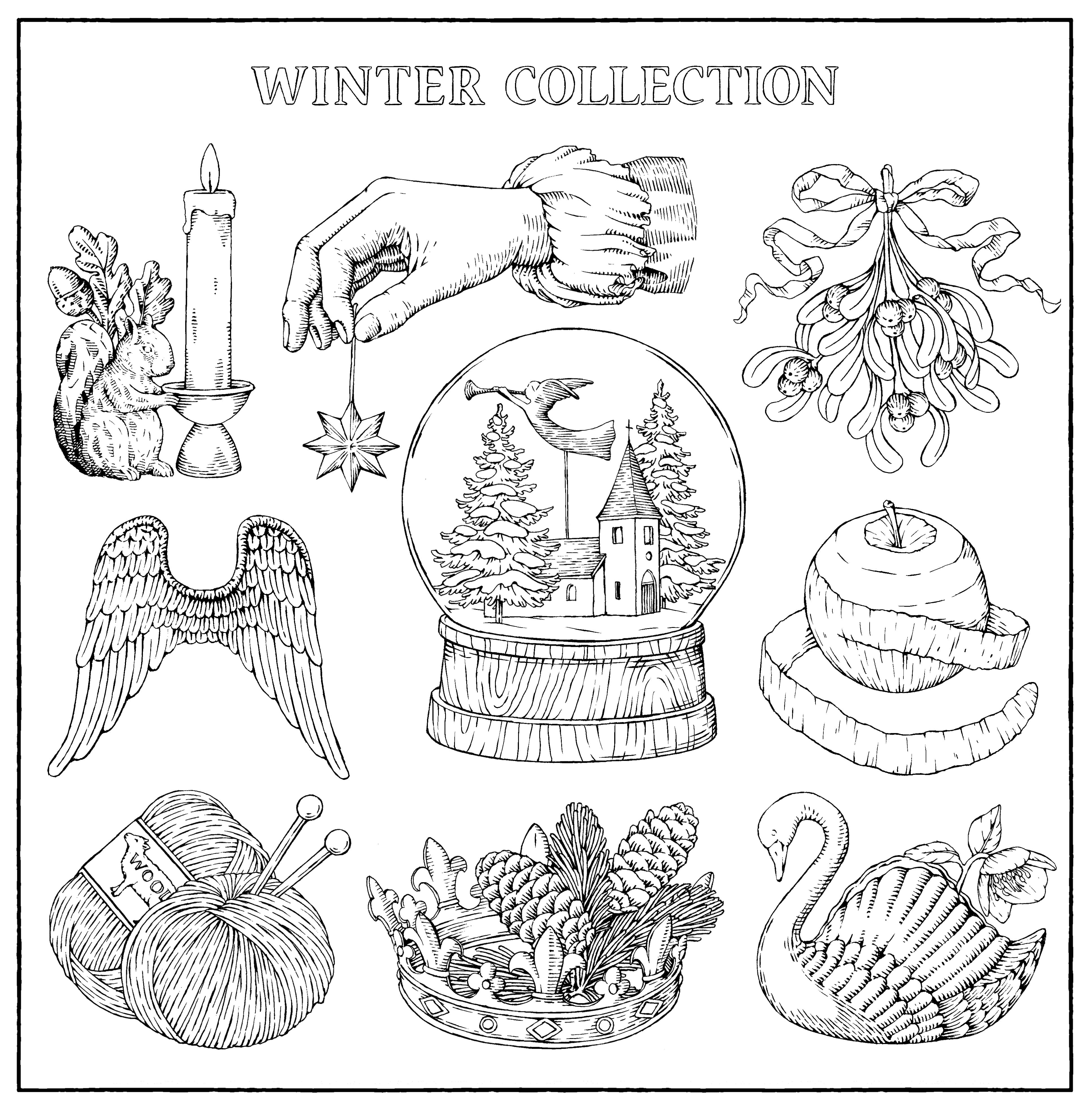 猫のレオンが季節をめぐりながら旅をする物語仕立てのぬりえの画像