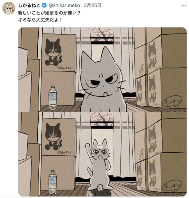 SNSで話題の『しかるねこ』新生活応援で共感者続々 理由はねぎらいとお