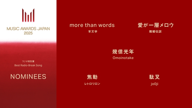 『MUSIC AWARDS JAPAN』ノミネート一覧画像