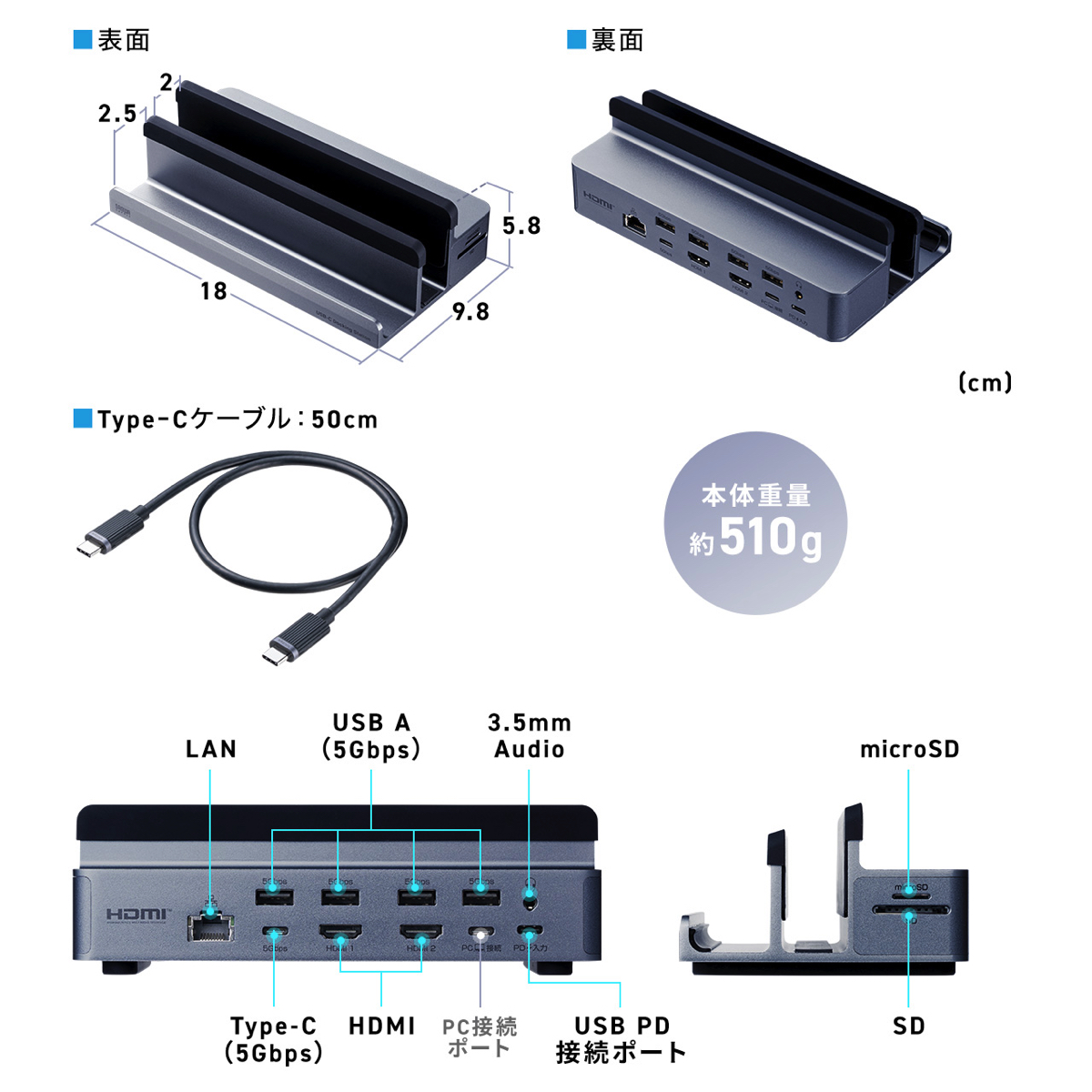 サンワサプライ、12in1ドッキングステーションの画像