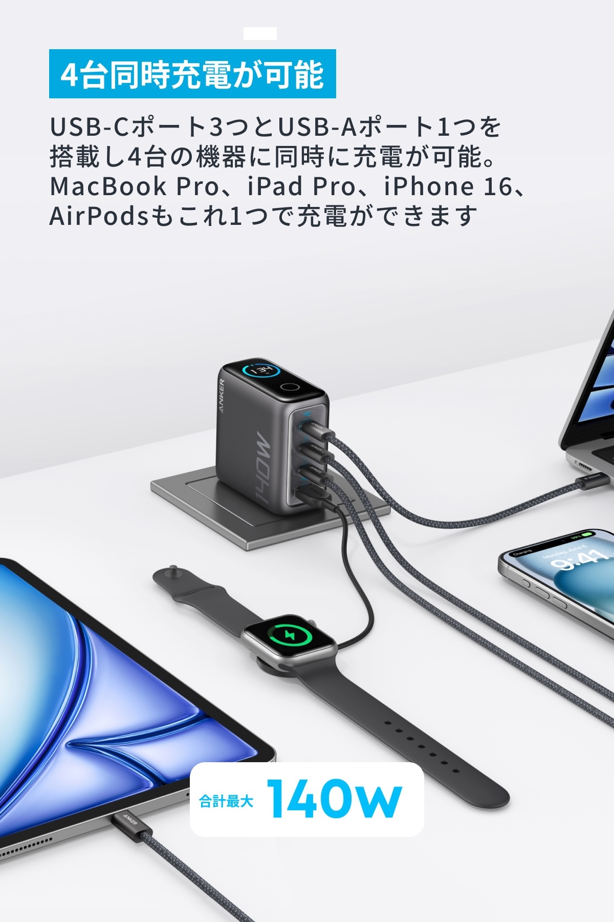 Anker、最大140Wの新型USB急速充電器の画像