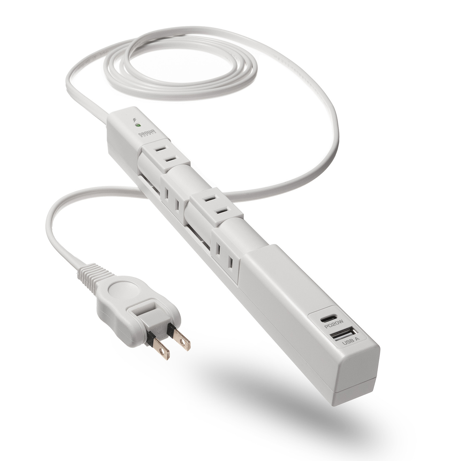 サンワサプライ、3方向に動く回転式電源タップの画像