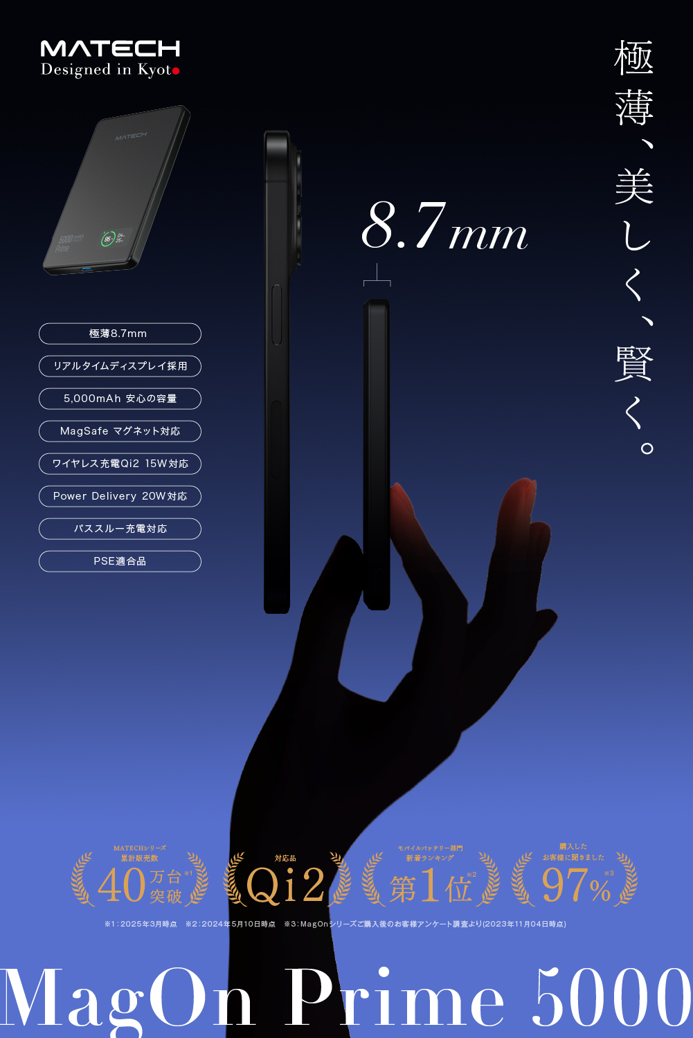 モバイルバッテリー『MagOn Prime 5000』が新登場の画像