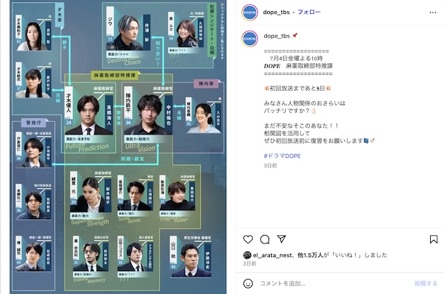『DOPE 麻薬取締部特捜課』公式Instagramより