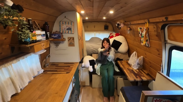 大雨のなか車中泊をするこむすび