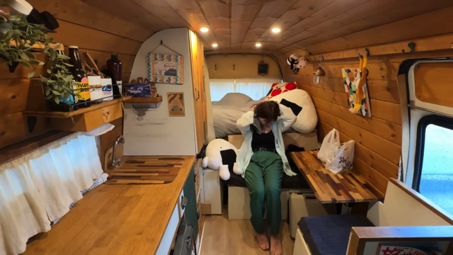 大雨のなか車中泊をするこむすび