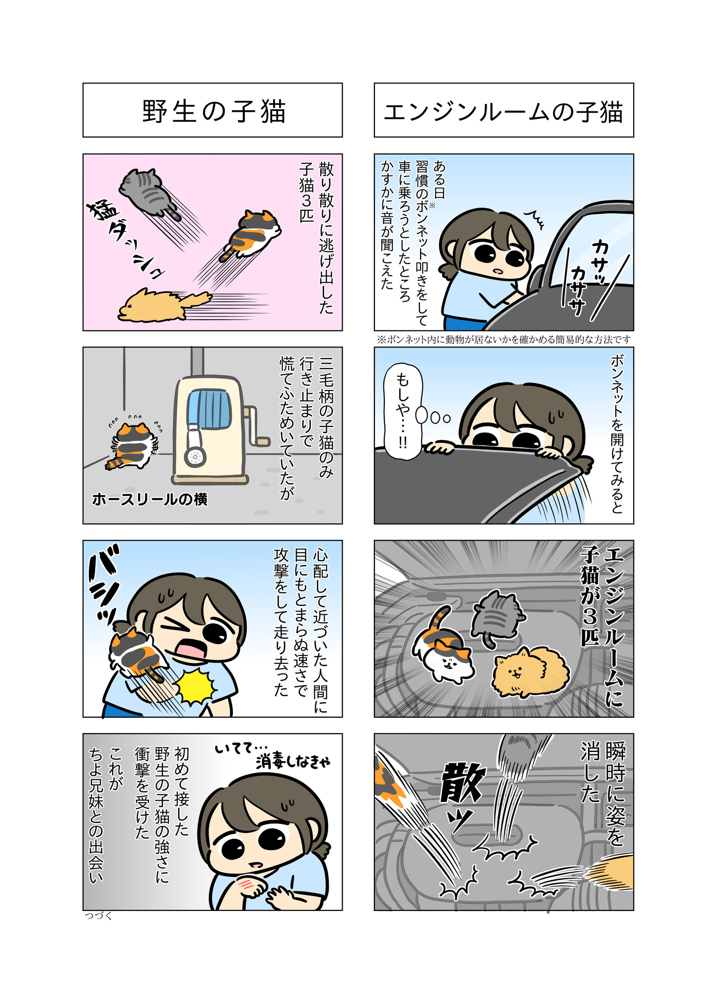 【漫画】車のエンジンルームに野良猫がの画像