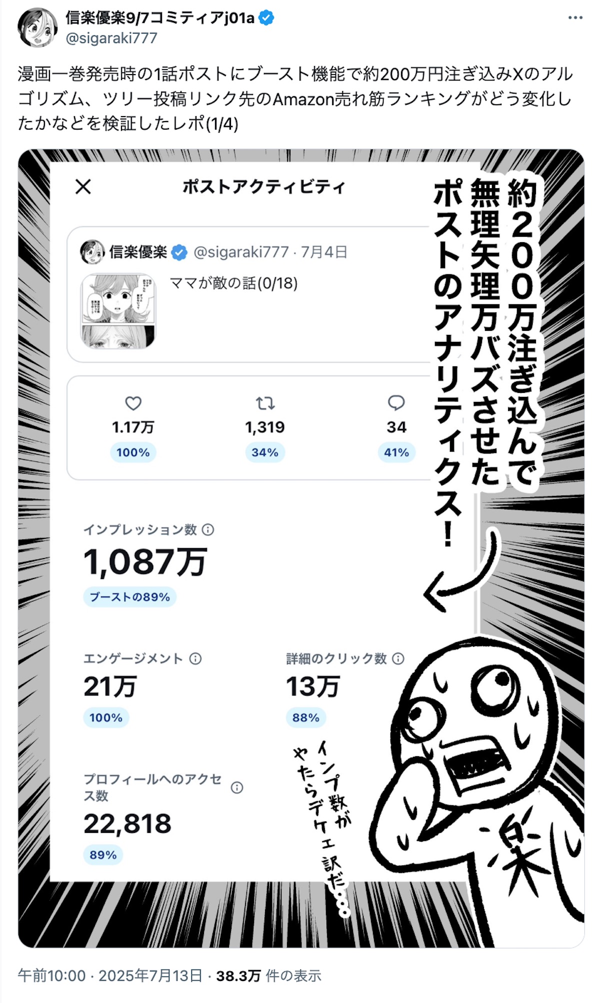漫画家・信楽優楽、Xブースト検証の全貌の画像