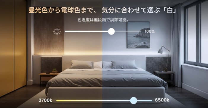 SwitchBot RGBICテープライト 昼光色から電気色まで、気分に合わせて選ぶ「白」