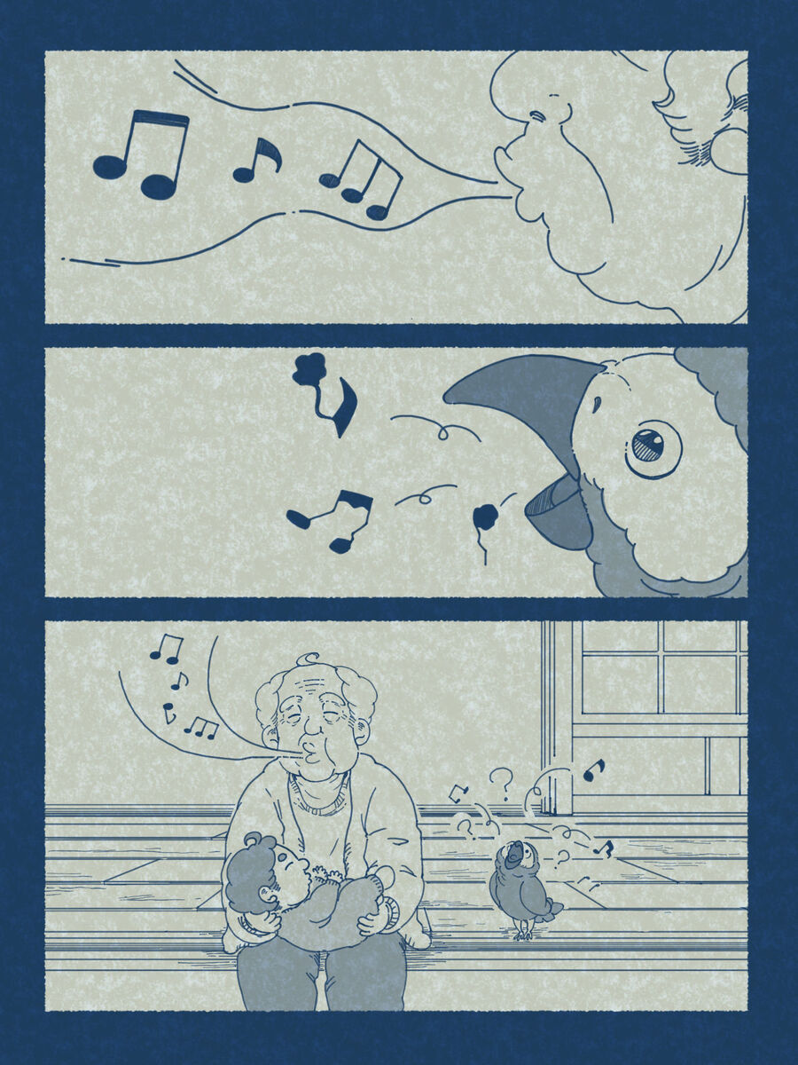 【漫画】寂れたお墓に住むヨウムの画像