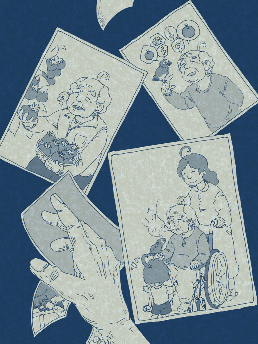 【漫画】寂れたお墓に住むヨウムの画像