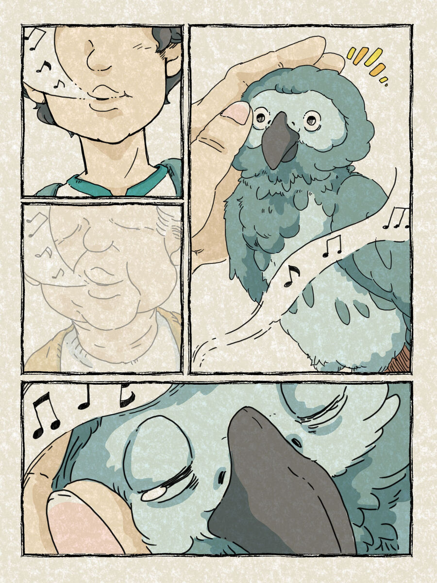 【漫画】寂れたお墓に住むヨウムの画像