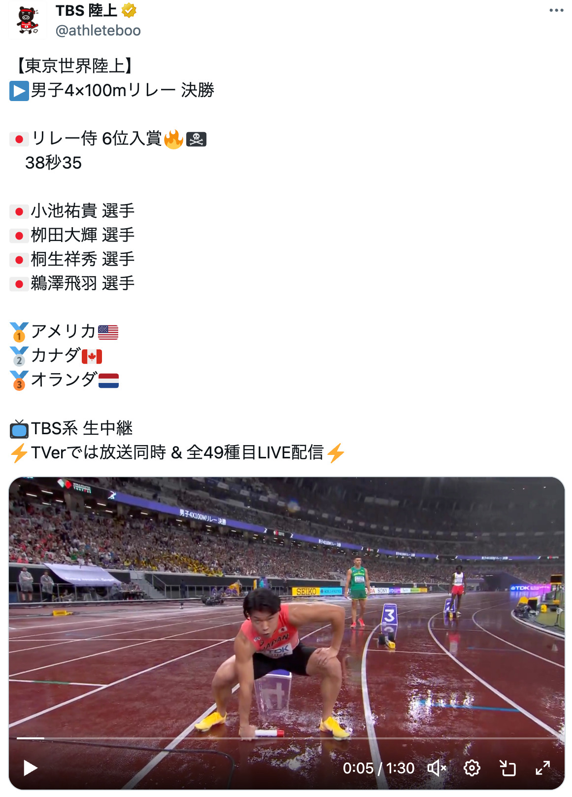 世界陸上・日本代表の『ONE PIECE』ポーズの画像