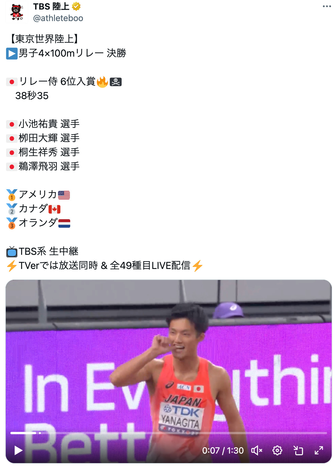 世界陸上・日本代表の『ONE PIECE』ポーズの画像