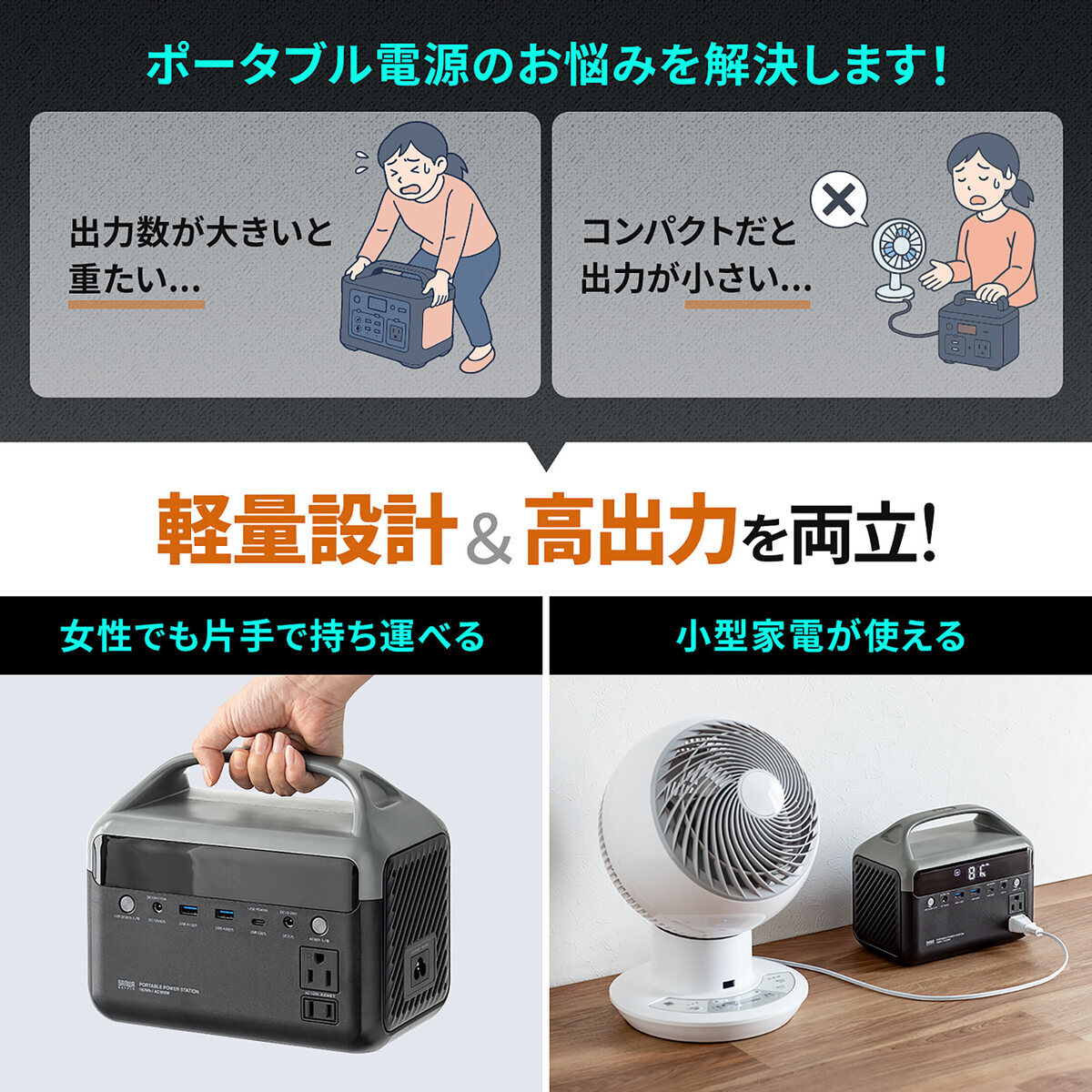 サンワ、片手で持てる「新作ポタ電」の画像
