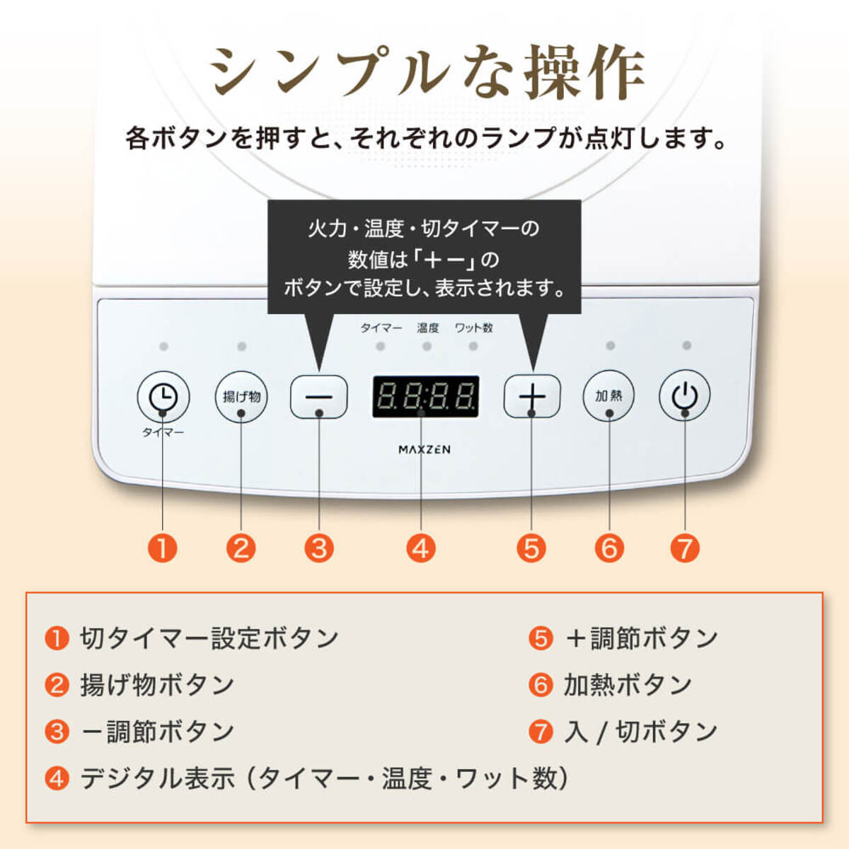 MAXZEN、7段階火力のIH調理器の画像