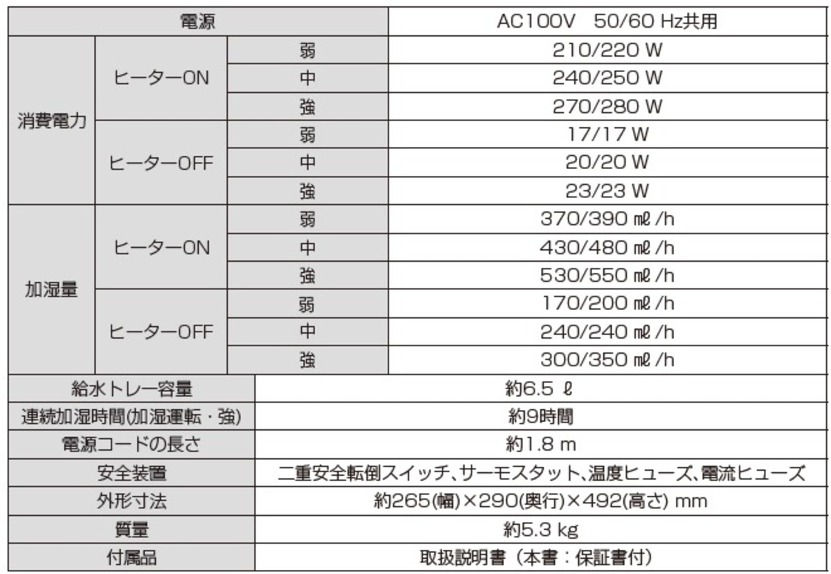 小泉成器、9時間潤うハイブリット式加湿器の画像