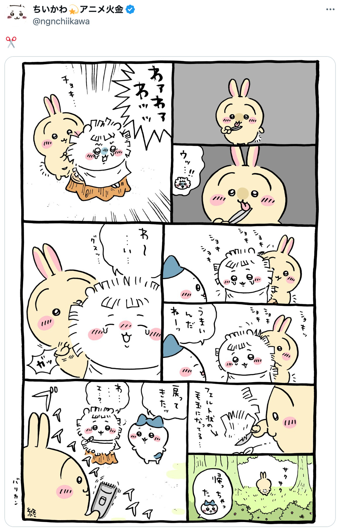 『ちいかわ』うさぎが「ファサ…」と変身の画像