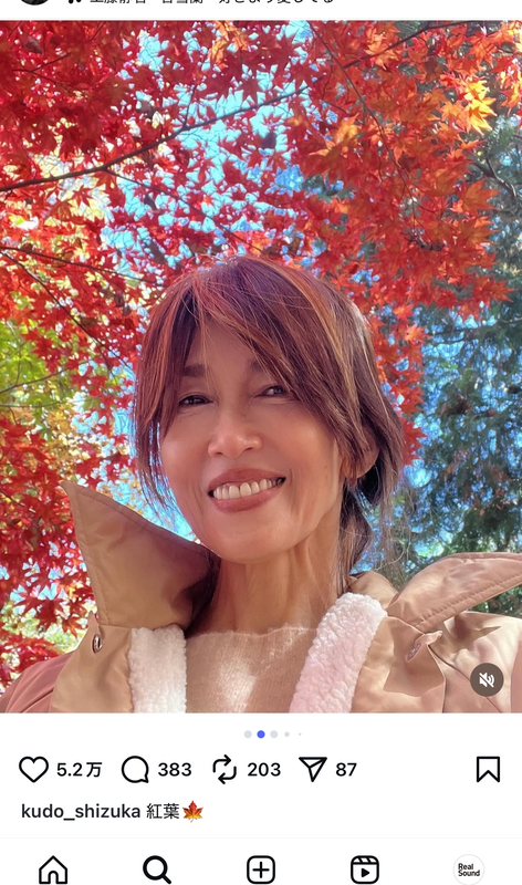 工藤静香、愛犬と紅葉を満喫の画像