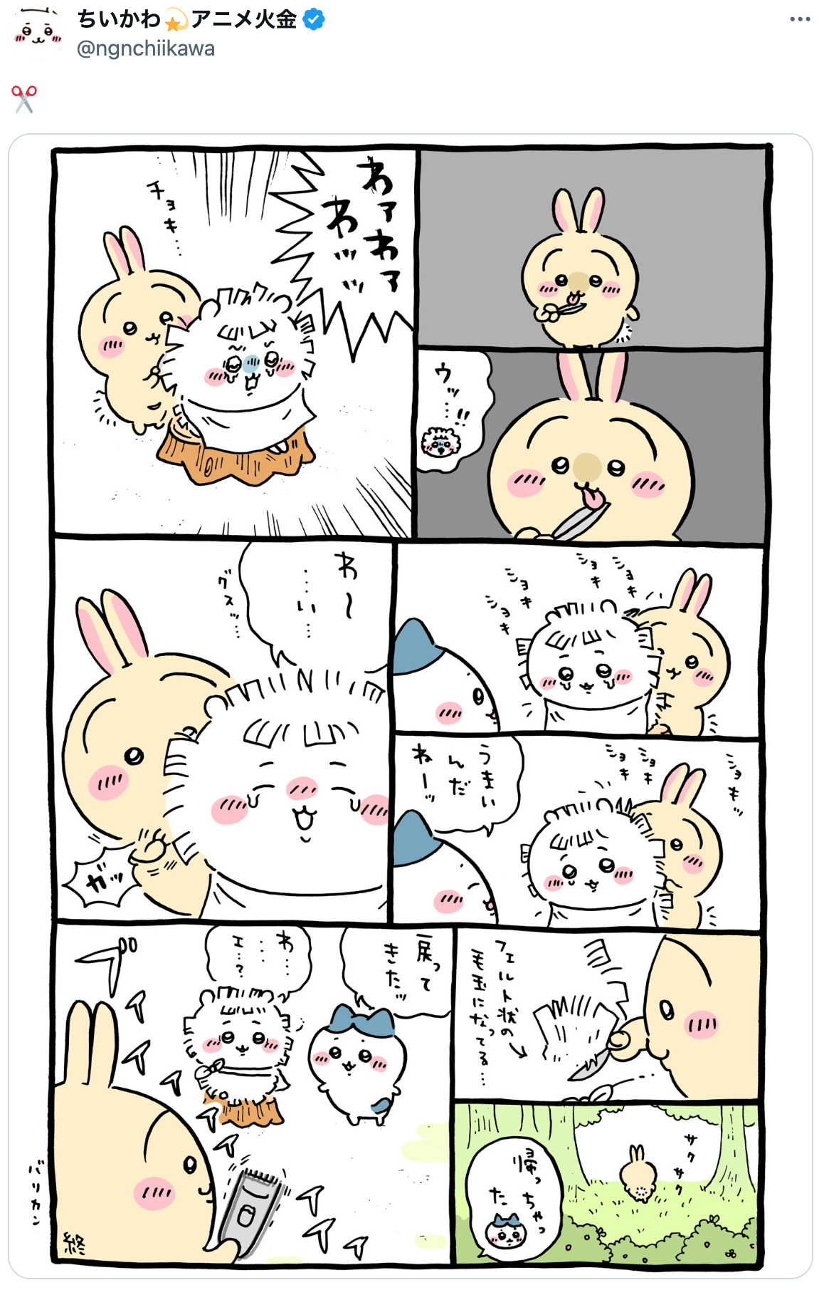 『ちいかわ』うさぎ、ポニーテールに？の画像