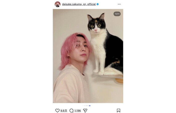 Snow Man 佐久間大介、愛猫2匹と幸せショット公開　ラブラブ写真に「大好きなのが伝わってくる」