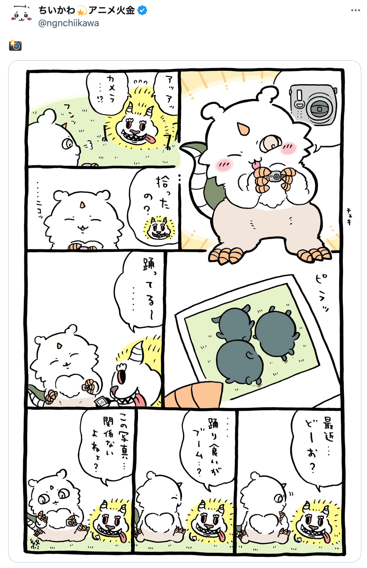 『ちいかわ』モモンガとでかつよの写真写りの画像