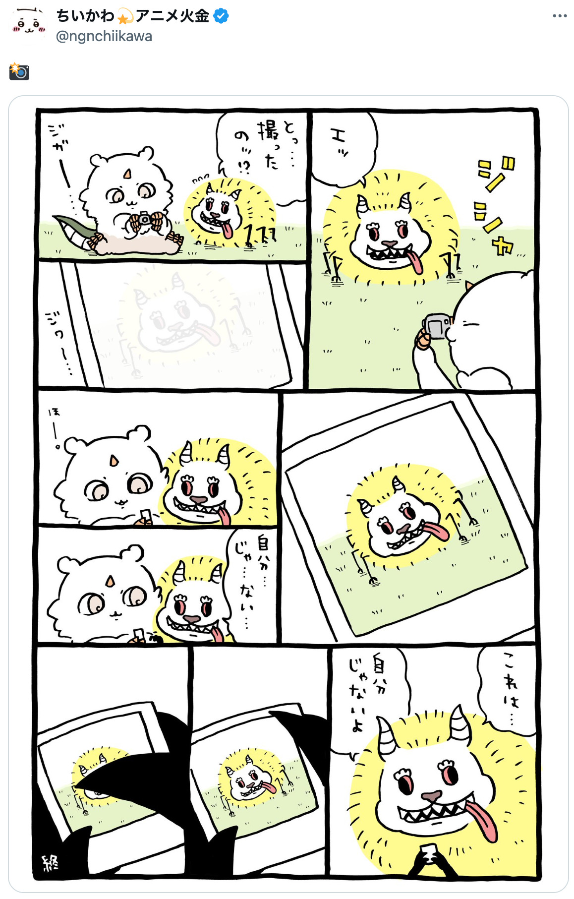 『ちいかわ』モモンガとでかつよの写真写りの画像