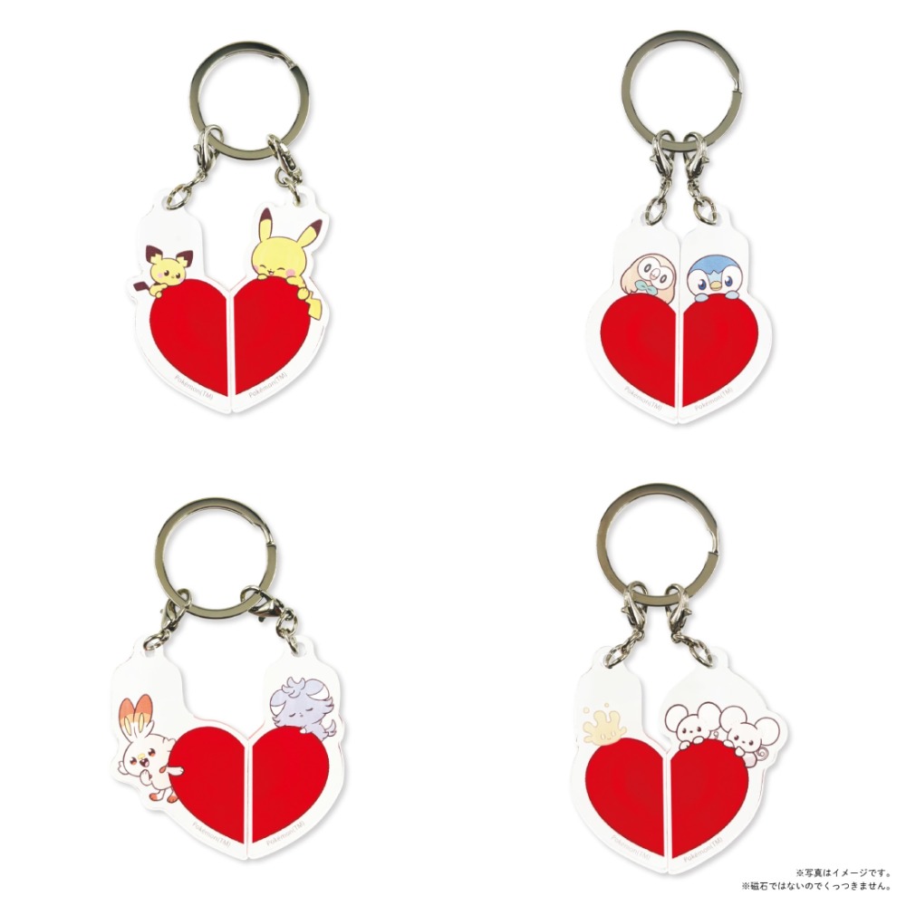 ハート２連アクリルキーホルダー　ピカチュウ＆ピチュー／ポッチャマ＆モクロー／ヒバニー＆ニャスパー／マホミル＆ワッカネズミ