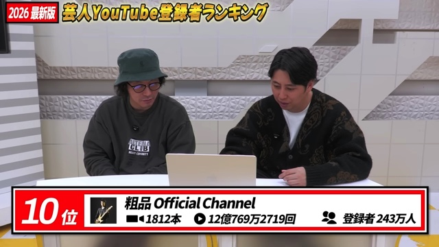 芸人YouTube登録者数ランキング