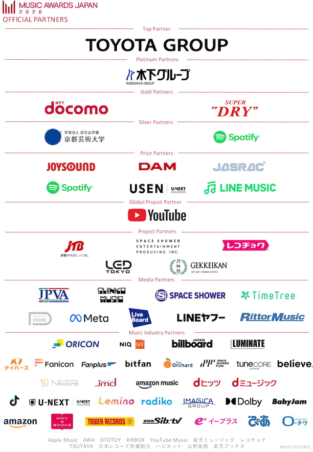 『MUSIC AWARDS JAPAN 2026』サポート企業