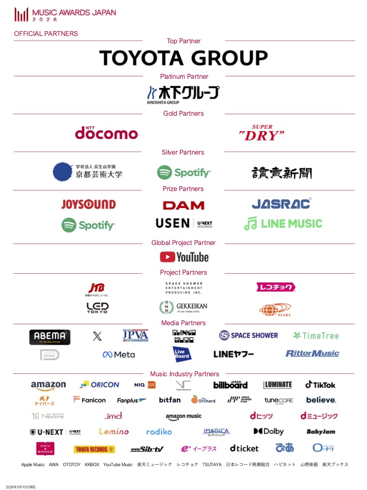 『MUSIC AWARDS JAPAN 2026』サポート企業