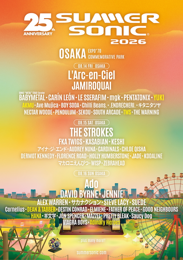『SUMMER SONIC 2026』第6弾ラインナップ（大阪）