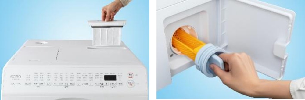 ｢乾燥フィルターレス｣｢大容量排水フィルター｣