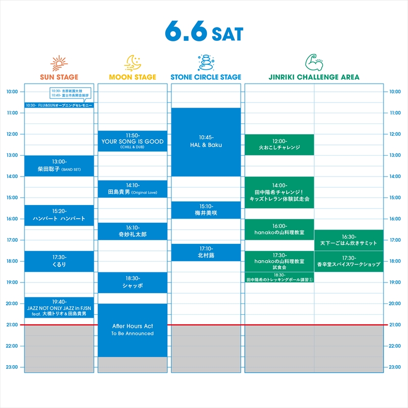 『FUJI & SUN ’26』タイムテーブル（6月6日）