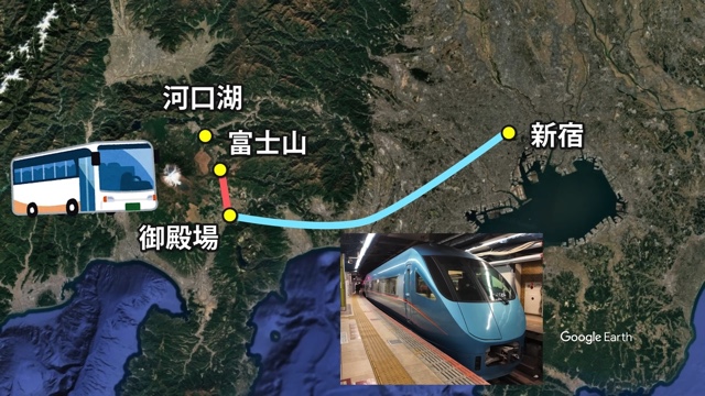 スーツが富士山を目指して乗車した電車