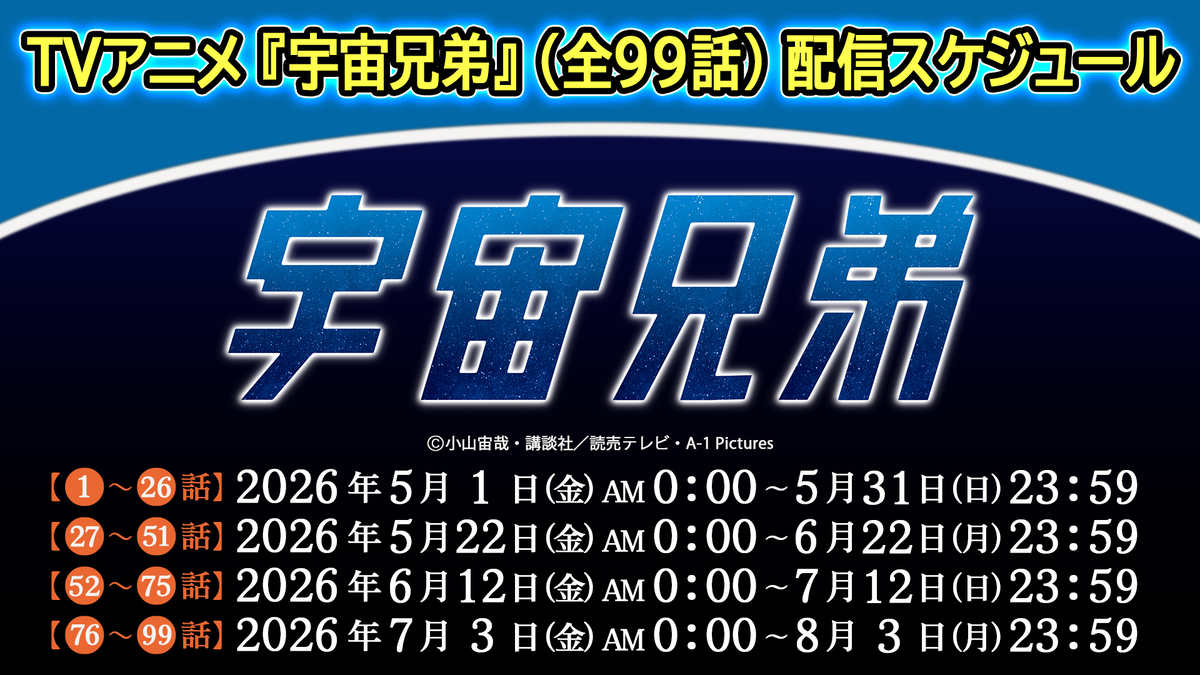 アニメ『宇宙兄弟』全99話が無料配信の画像
