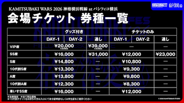 『KAMITSUBAKI WARS 2026 神椿横浜戦線 at パシフィコ横浜』会場チケット告知画像