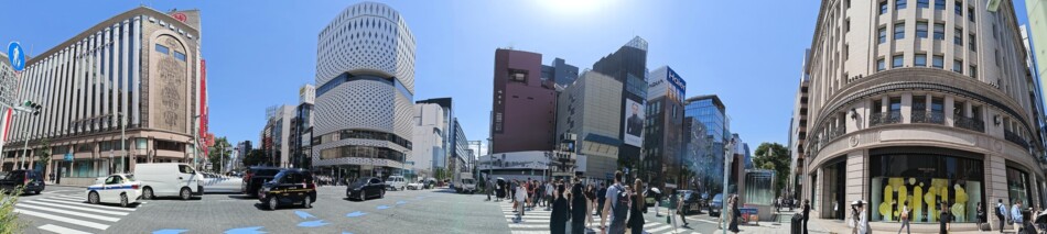 地下日本一の場所。銀座四丁目交差点をパノラマでシュート